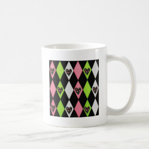 Farbenfroher Harlekin-Druck mit Rosenherzen Tasse