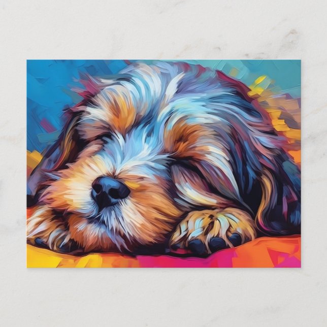 Farbenfroher Havanese schlafend Postkarte (Vorderseite)