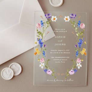 Farbenfroher heller Boho-Blumenkranz Hochzeit Acryleinladungen