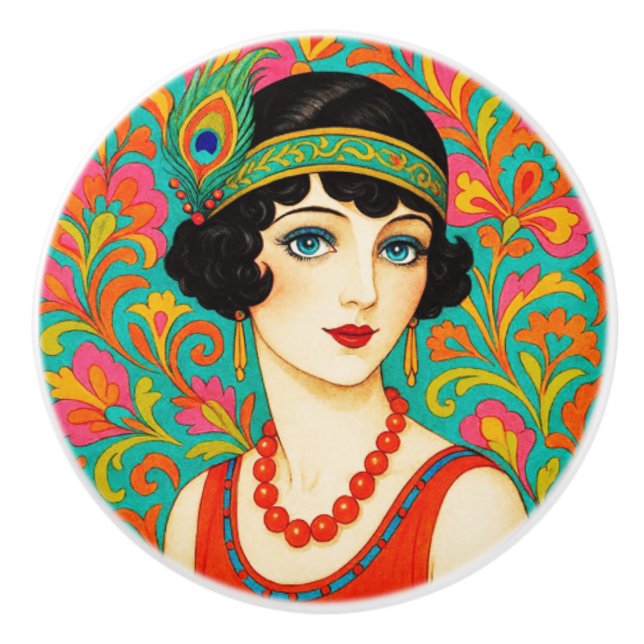Farbenfroher Helles Flapper   Keramikknauf (Vorderseite)