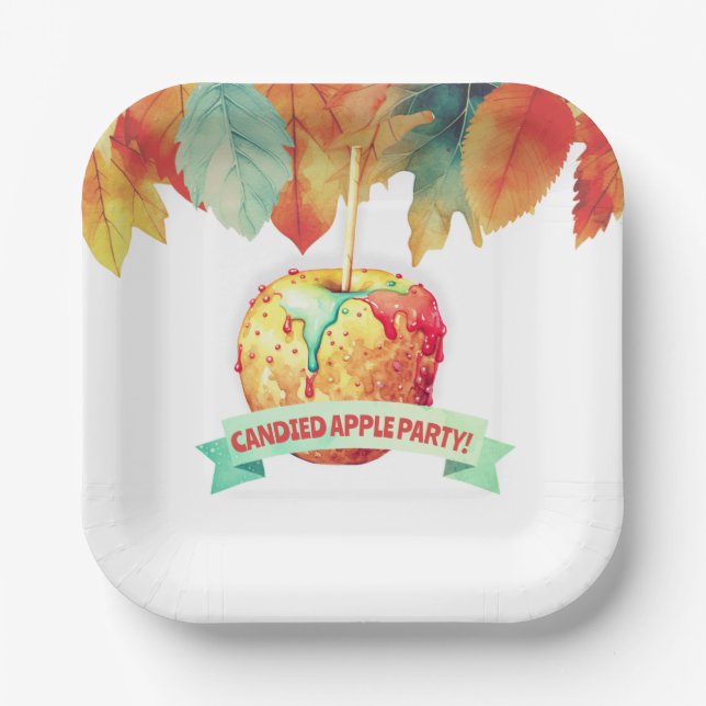 Farbenfroher Herbst Herbst Canded Apple Party Pappteller (Vorderseite)