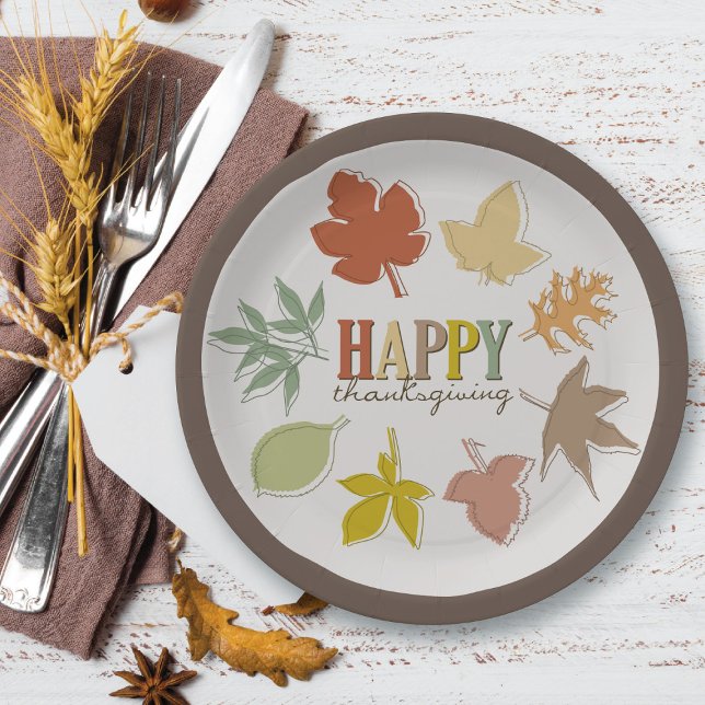 Farbenfroher Herbst / Herbstlaub glücklich Thanksg Pappteller (Colorful Autumn / Fall Leaves Wreath Happy Thanksgiving Paper Plates @ fat_fa_tin)
