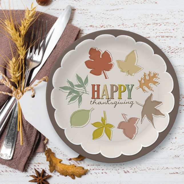 Farbenfroher Herbst / Herbstlaub glücklich Thanksg Pappteller (Colorful Autumn / Fall Leaves Wreath Happy Thanksgiving Paper Plates @ fat_fa_tin)