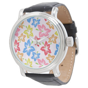 Farbenfroher Hibiskus, Blumenmuster Armbanduhr