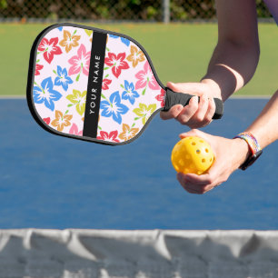 Farbenfroher Hibiskus, Blumenmuster, Ihr Name Pickleball Schläger