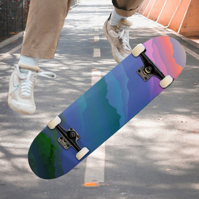Farbenfroher Himmelswald Ombre Pink Blue Green Skateboard (Von Creator hochgeladen)
