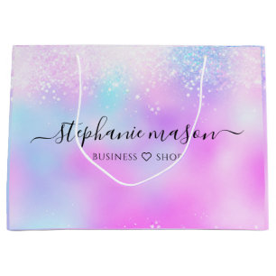 Farbenfroher holografischer Glitzer Pastel Girly Große Geschenktüte