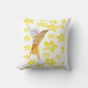 Farbenfroher Hummingbird mit gelben Orchideen Kissen