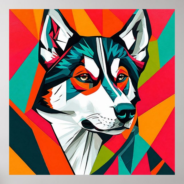 Farbenfroher Husky Poster (Vorne)