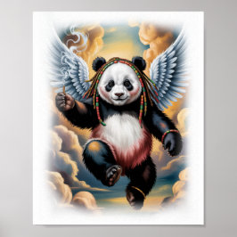 Farbenfroher jamaikanischer Panda-Engel auf Weiß Poster