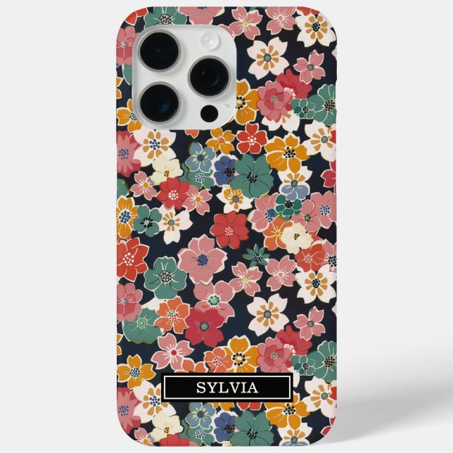 Farbenfroher japanischer Blumenprint mit Monogramm Case-Mate iPhone Hülle (Rückseite)