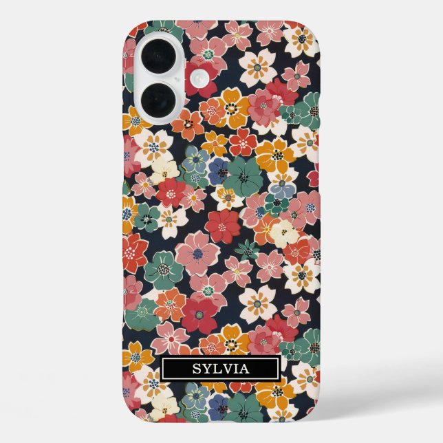 Farbenfroher japanischer Blumenprint mit Monogramm Case-Mate iPhone Hülle (Rückseite)