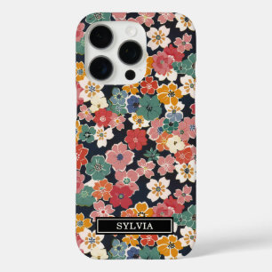 Farbenfroher japanischer Blumenprint mit Monogramm iPhone 16 Pro Hülle