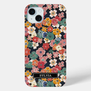 Farbenfroher japanischer Blumenprint mit Monogramm Case-Mate iPhone Hülle