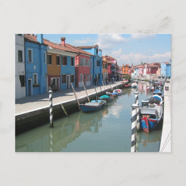 Farbenfroher Kanal in Burano, Italien Postkarte (Vorderseite)