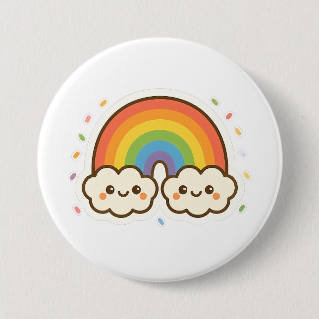 Farbenfroher Kawaii-Regenbogenpride Button (Vorderseite)