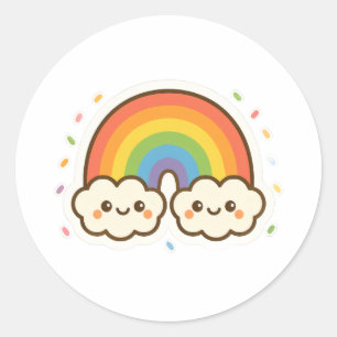 Farbenfroher Kawaii-Regenbogenpride Runder Aufkleber