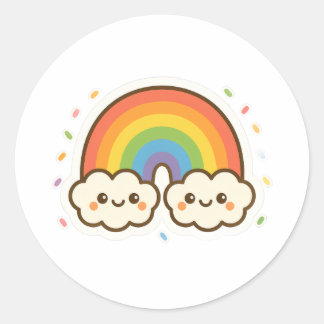 Farbenfroher Kawaii-Regenbogenpride Runder Aufkleber
