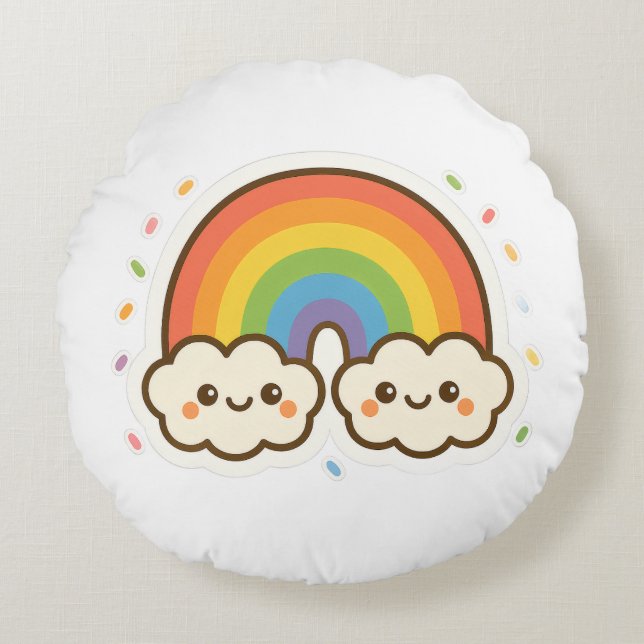 Farbenfroher Kawaii-Regenbogenpride Rundes Kissen (Vorderseite)