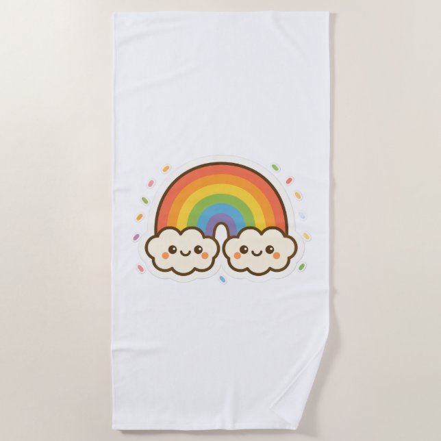 Farbenfroher Kawaii-Regenbogenpride Strandtuch (Vorderseite)