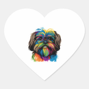Farbenfroher Kawaii Shorkie Nerd 1 Herz-Aufkleber