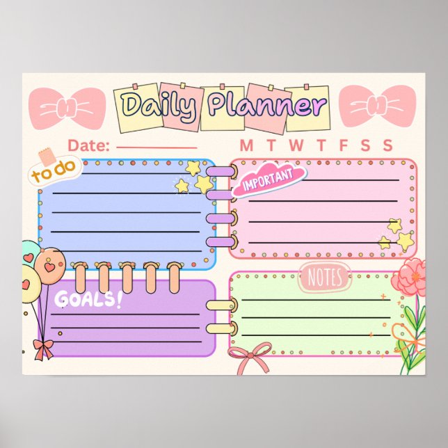 farbenfroher kawaii Tagesplaner Poster (Vorne)