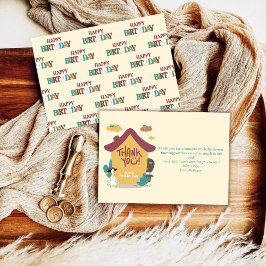 Farbenfroher Kindergeburtstag des gemütlichen Haus Dankeskarte