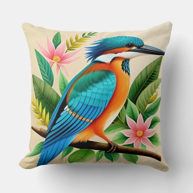 Farbenfroher Kingfisher Bird auf Zweig Kissen (Vorderseite)