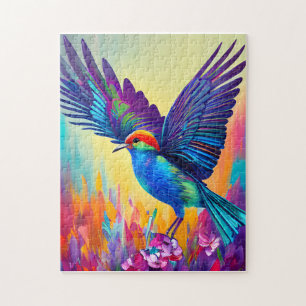 Farbenfroher kleiner Vogel bereit zum Fliegen Puzzle