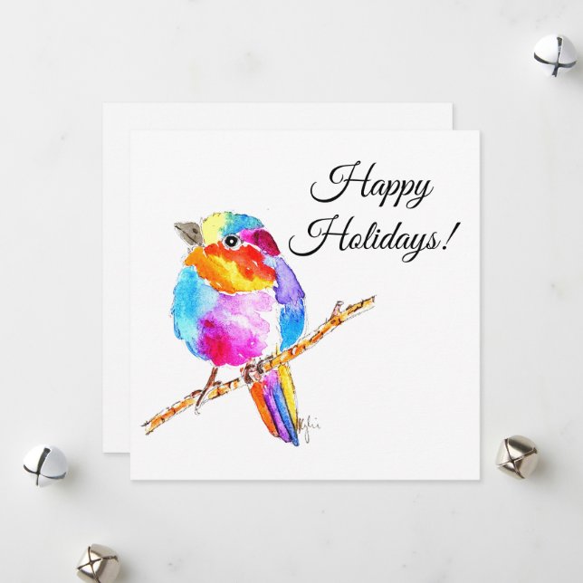 Farbenfroher kleiner Vogel Feiertagskarte (Vorderseite/Rückseite Beispiel)