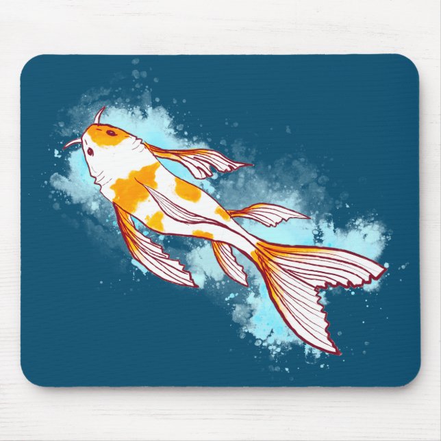 Farbenfroher Koi-Fisch in blauer Illustrationsmous Mousepad (Vorne)