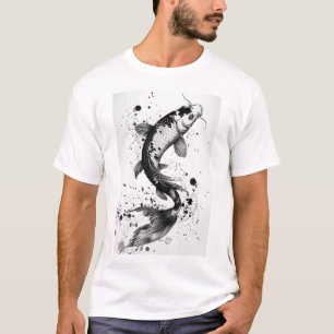 Farbenfroher Koi Fisch Nr. 10 Schwarzer Stroke Fla T-Shirt
