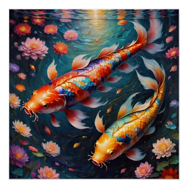 Farbenfroher Koi Fish no 1 Glossy Poster (Vorderseite)