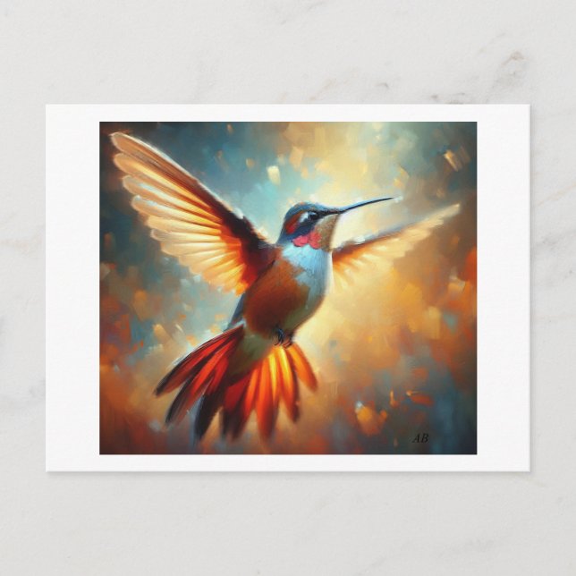 Farbenfroher Kolibri im Flug,  Postkarte (Vorderseite)