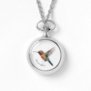 Farbenfroher Kolibri-Pointillismus, anpassbar Armbanduhr