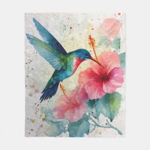 Farbenfroher Kolibri Rosa Floral Wasserfarbe Blank Fleecedecke