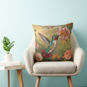 Farbenfroher Kolibri und Blumen Kissen