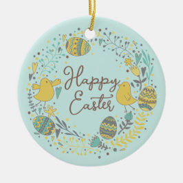Farbenfroher Kraut von fröhlichen Hühnereiern und Keramik Ornament