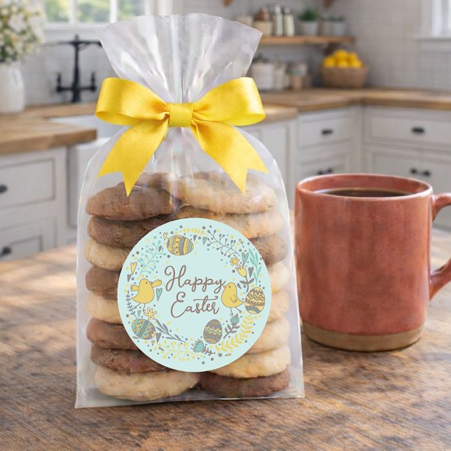 Farbenfroher Kraut von fröhlichen Hühnereiern und  Runder Aufkleber (Von Creator hochgeladen)