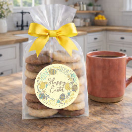 Farbenfroher Kraut von fröhlichen Hühnereiern und  Runder Aufkleber