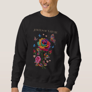 Farbenfroher Kristall verziert Rose und Butterfli Sweatshirt