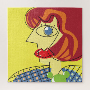 Farbenfroher Kubismus: Porträtkunst der Frau. Puzzle