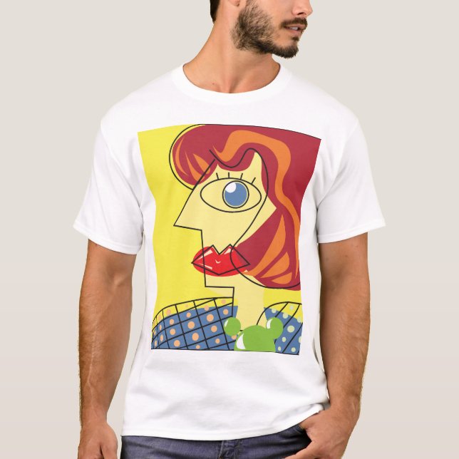 Farbenfroher Kubismus: Porträtkunst der Frau. T-Shirt (Vorderseite)