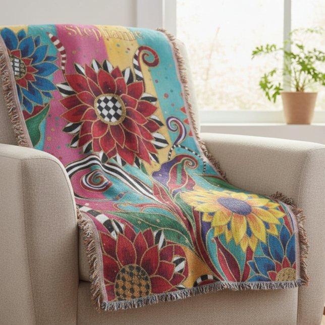 Farbenfroher künstlerischer Gartenblüten Decke (Bright Whimsical personalized throw)