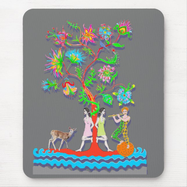 Farbenfroher lebendiger Baum mit Figuren Mousepad (Vorne)