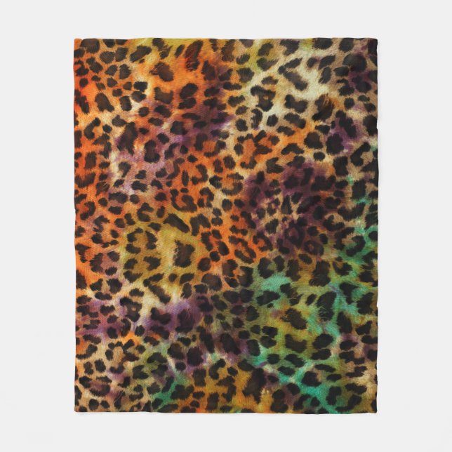 Farbenfroher Leopard: Abstrakte Vintage-Textur Fleecedecke (Vorderseite)