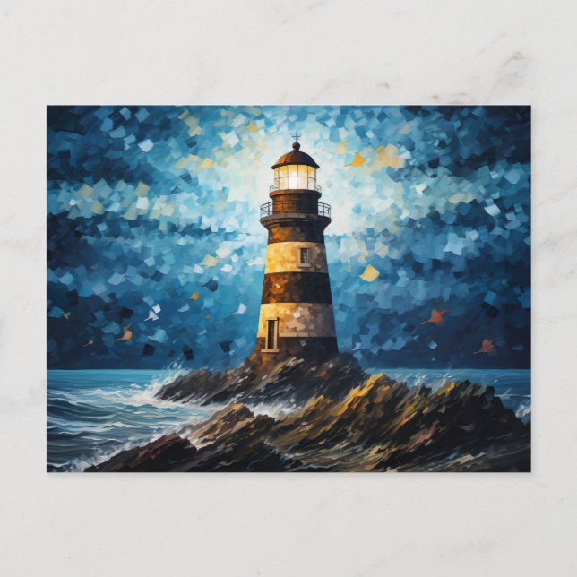 farbenfroher Leuchtturm maritime Lansdchaft Postkarte (Vorderseite)