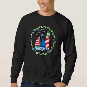 Farbenfroher Leuchtturm mit Segelboot und Möwen Sweatshirt