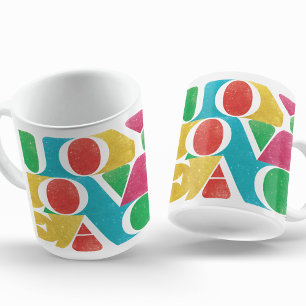 farbenfroher LIEBE FRIEDEN FREUDE Bilderrahmen Kaffeetasse