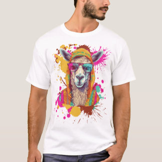 Farbenfroher Llama-T - Shirt | Niedliches stilvoll